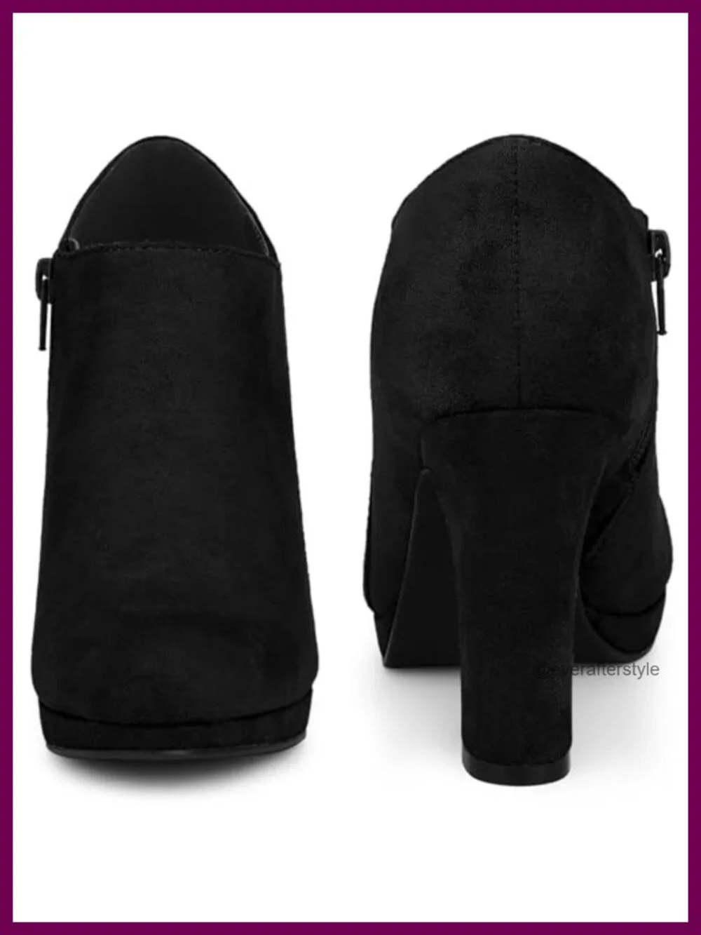 Round Toe Platform Block Heel Ankle Booties, Faux Suede, Side Zip